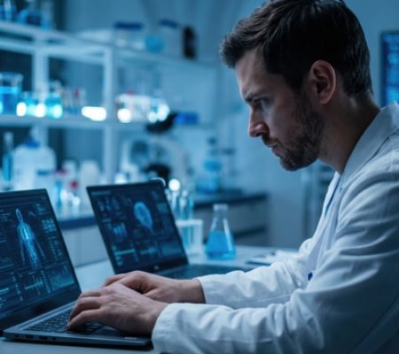 scientist working on advanced medical research in a modern labor